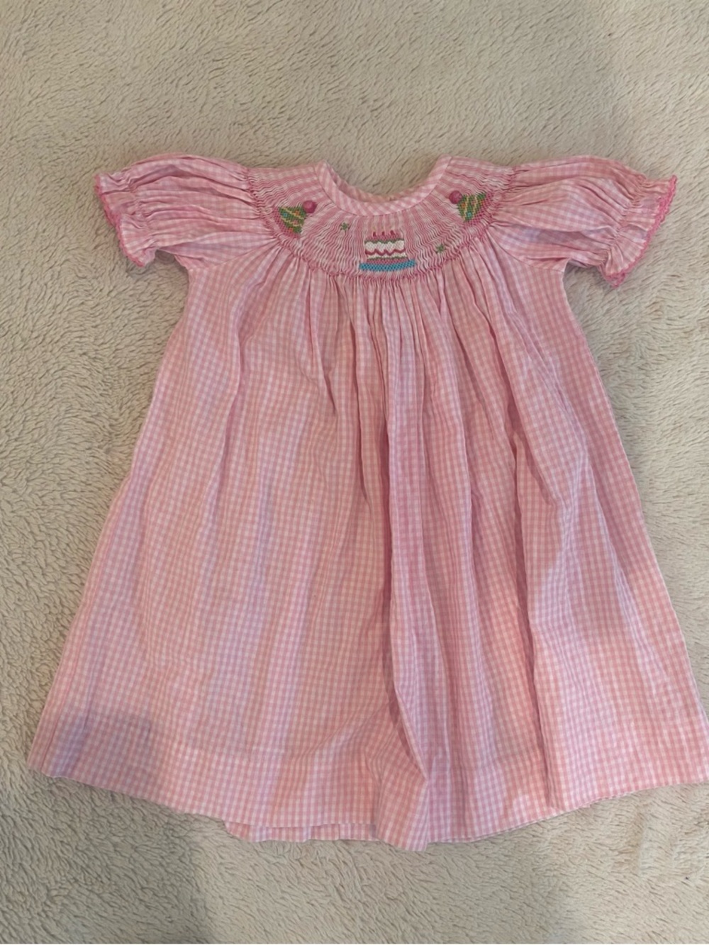 Classic Whimsy Smocked Dress Pink Gingham Birthday Cake 24M Toddler Girls